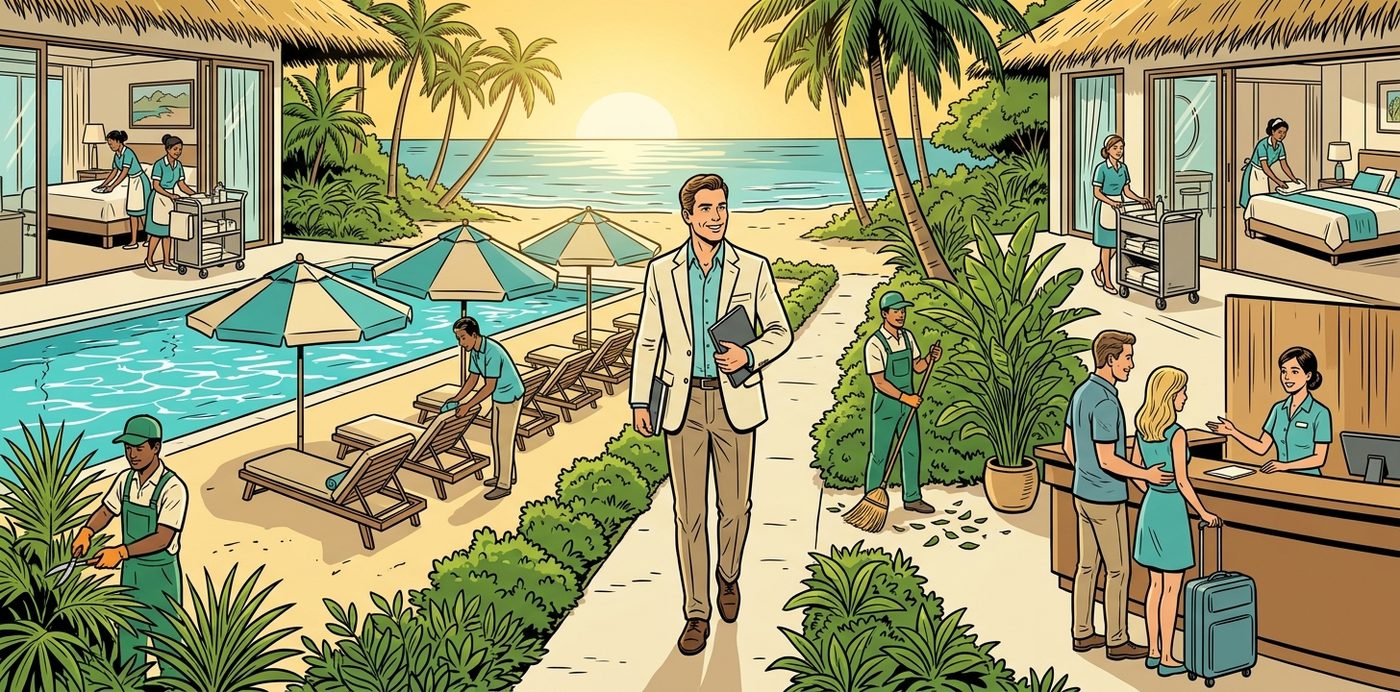 A beachfront resort at the seasonal peak