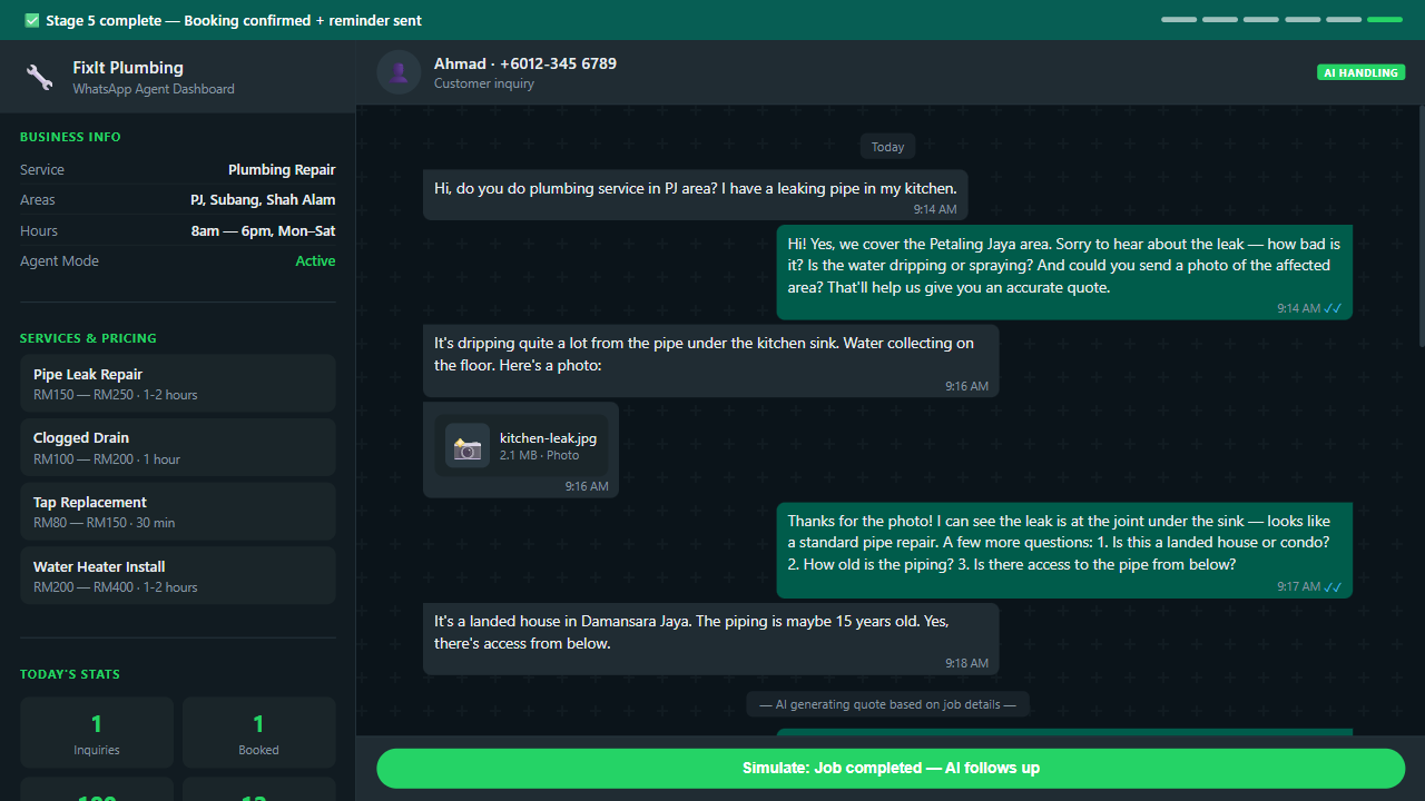 WhatsApp Service Agent demo screenshot