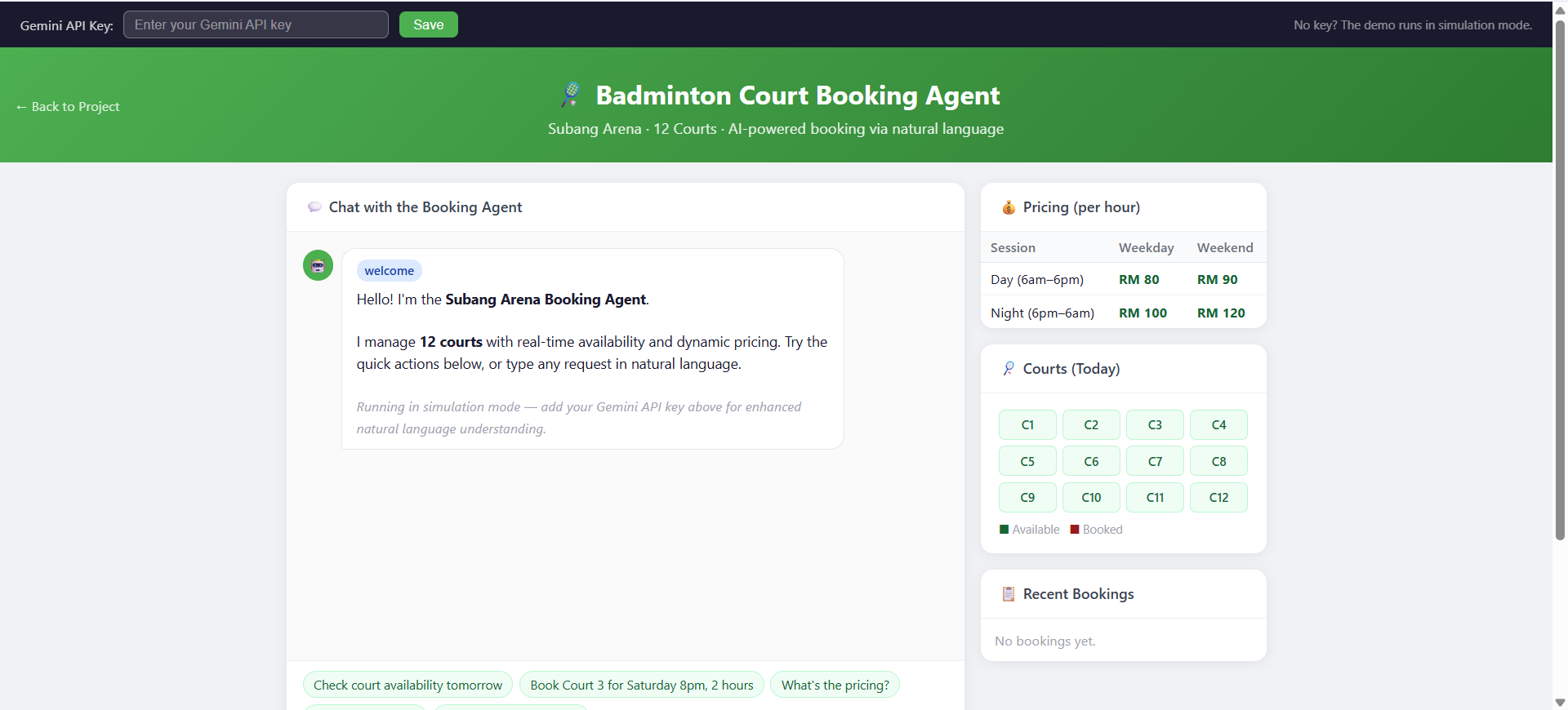Badminton Court Booking System demo screenshot