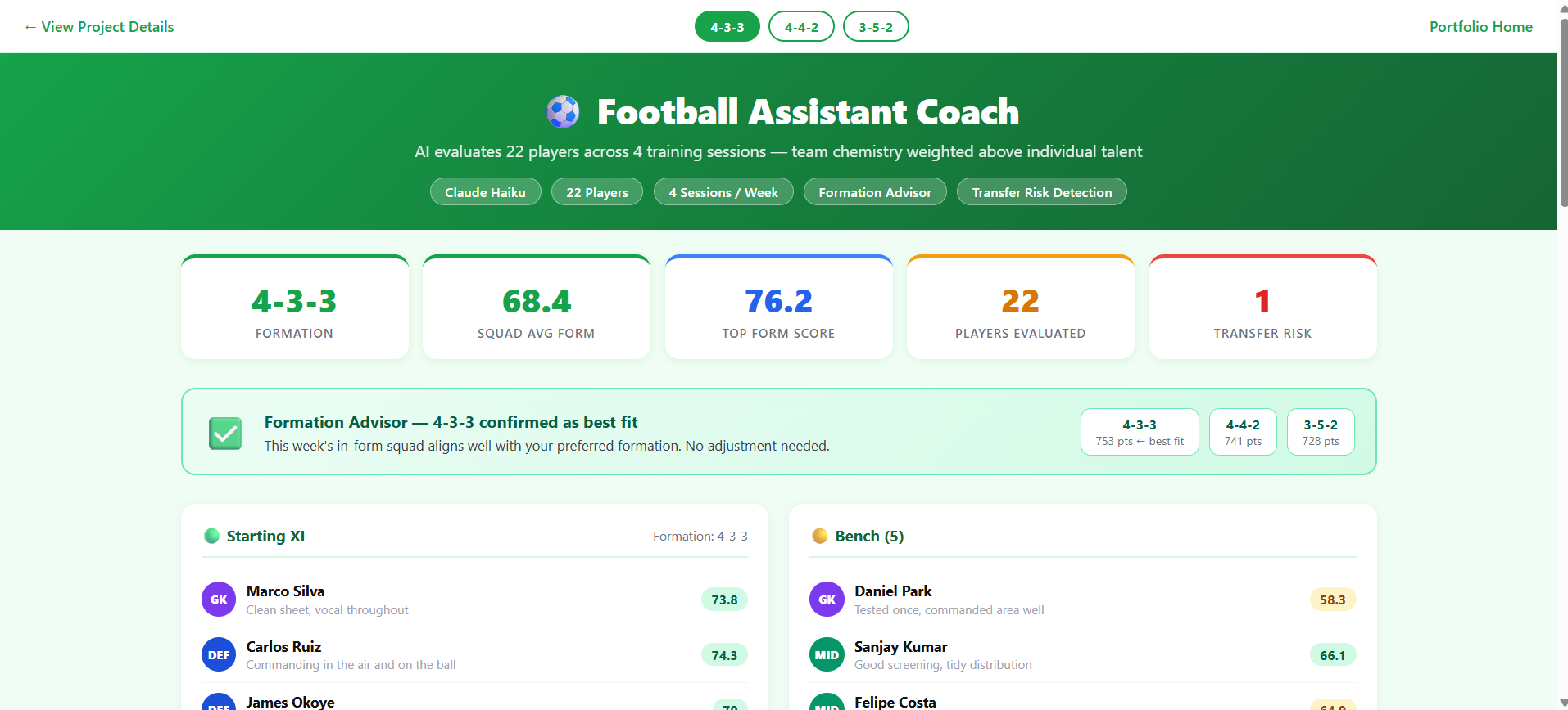 Football Assistant Coach demo screenshot